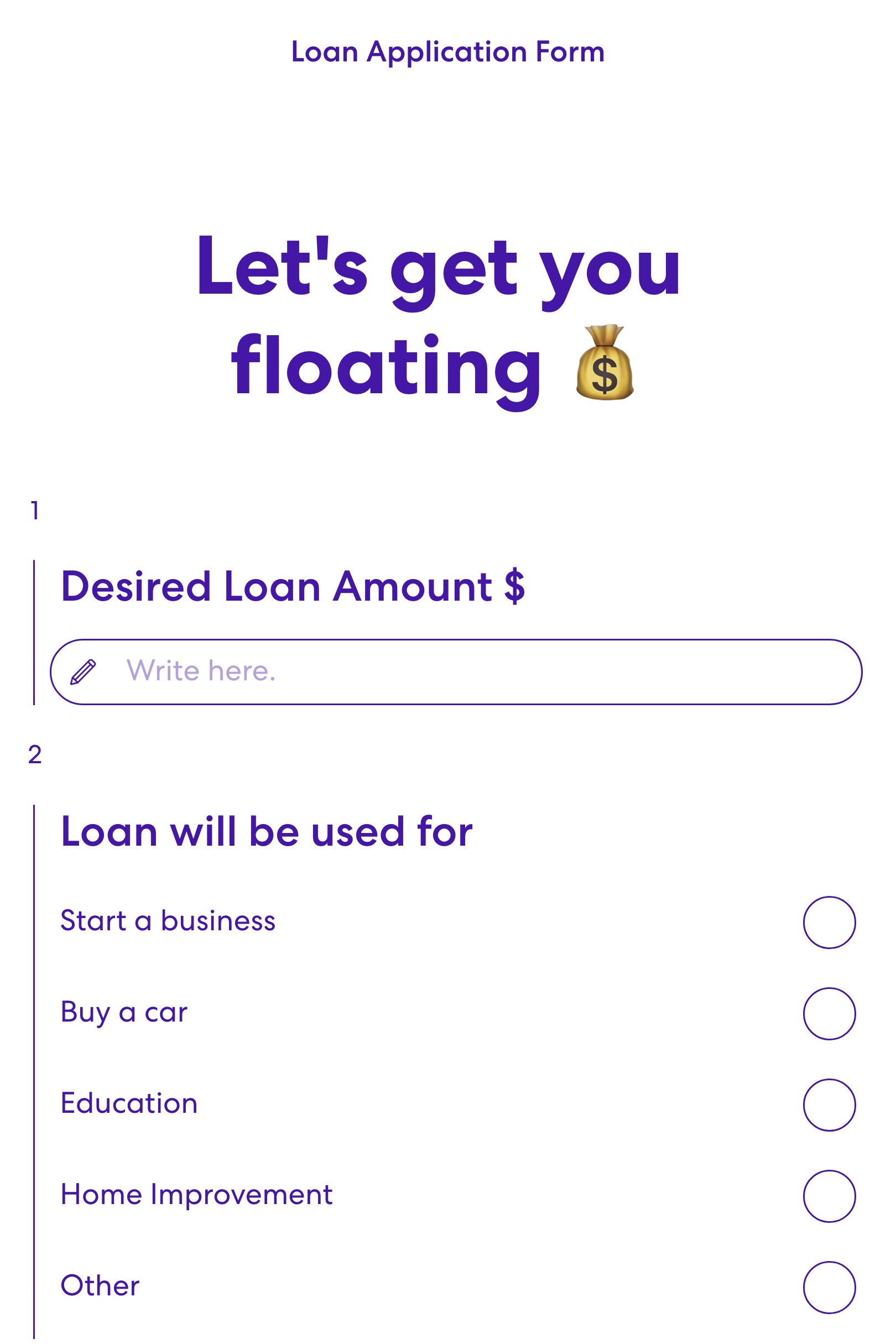 Screenshot of Loan Application Form template