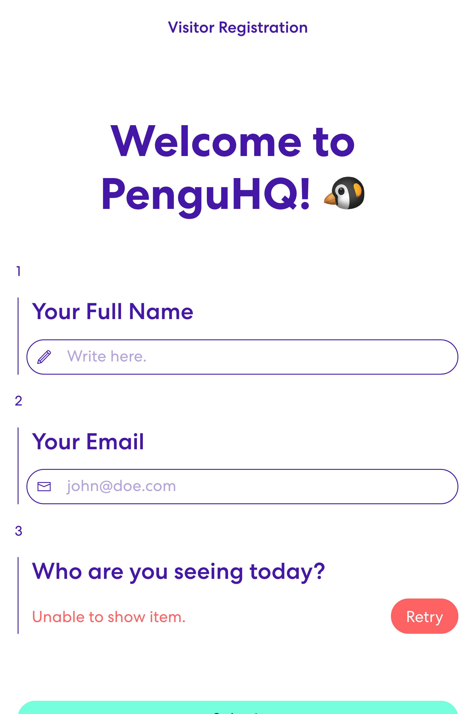 Screenshot of Visitor Registration template