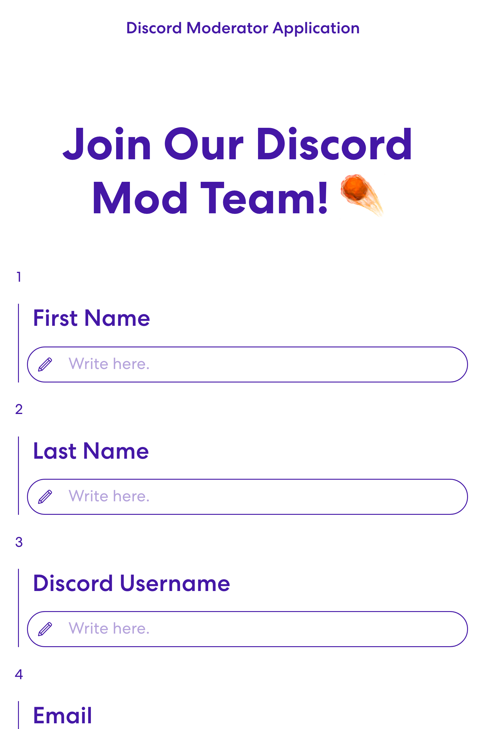 Screenshot of Discord Moderator Application template
