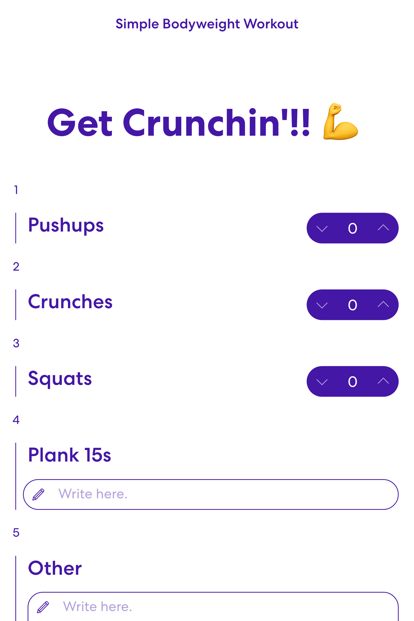 Screenshot of Simple Bodyweight Workout template
