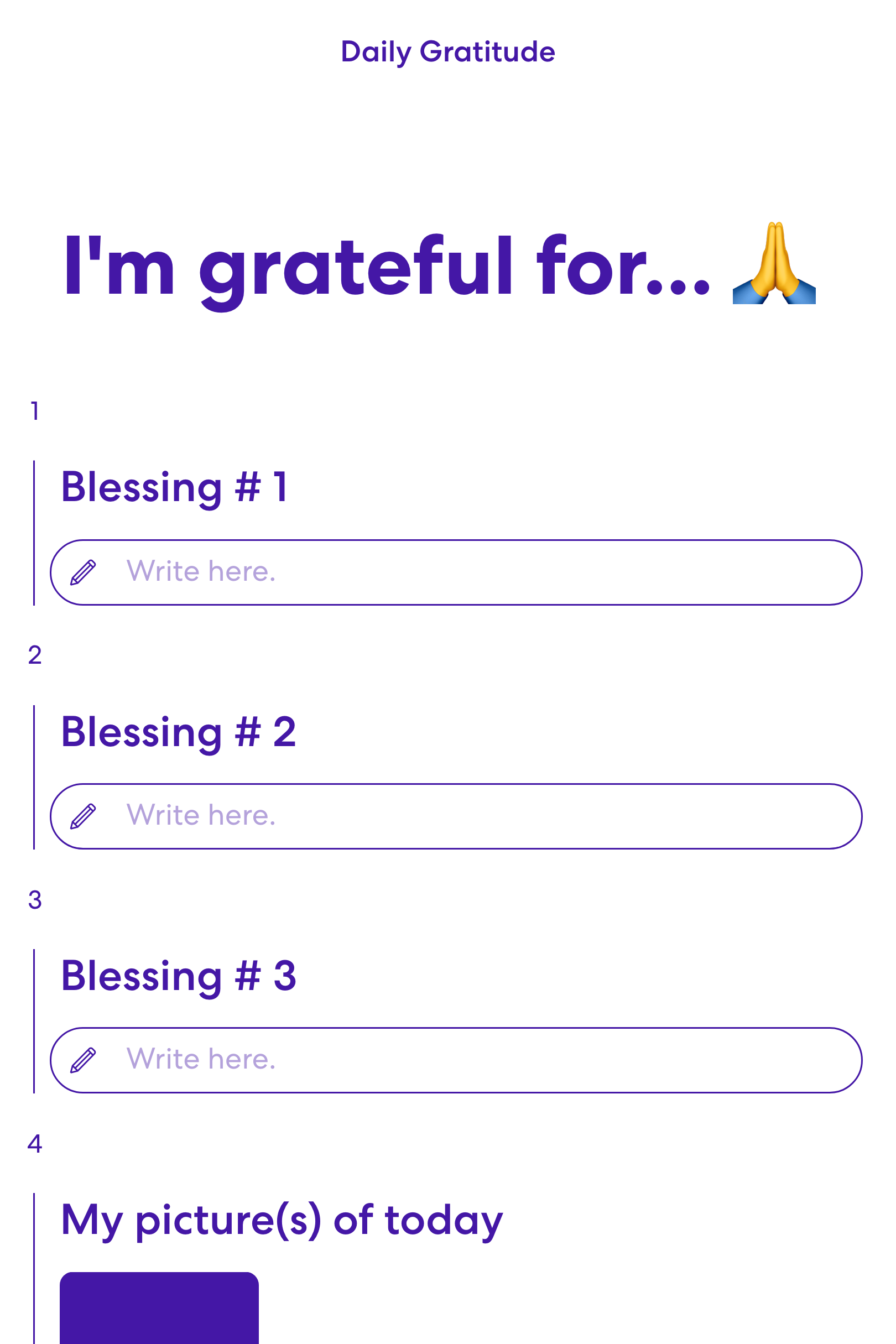 Screenshot of Daily Gratitude template