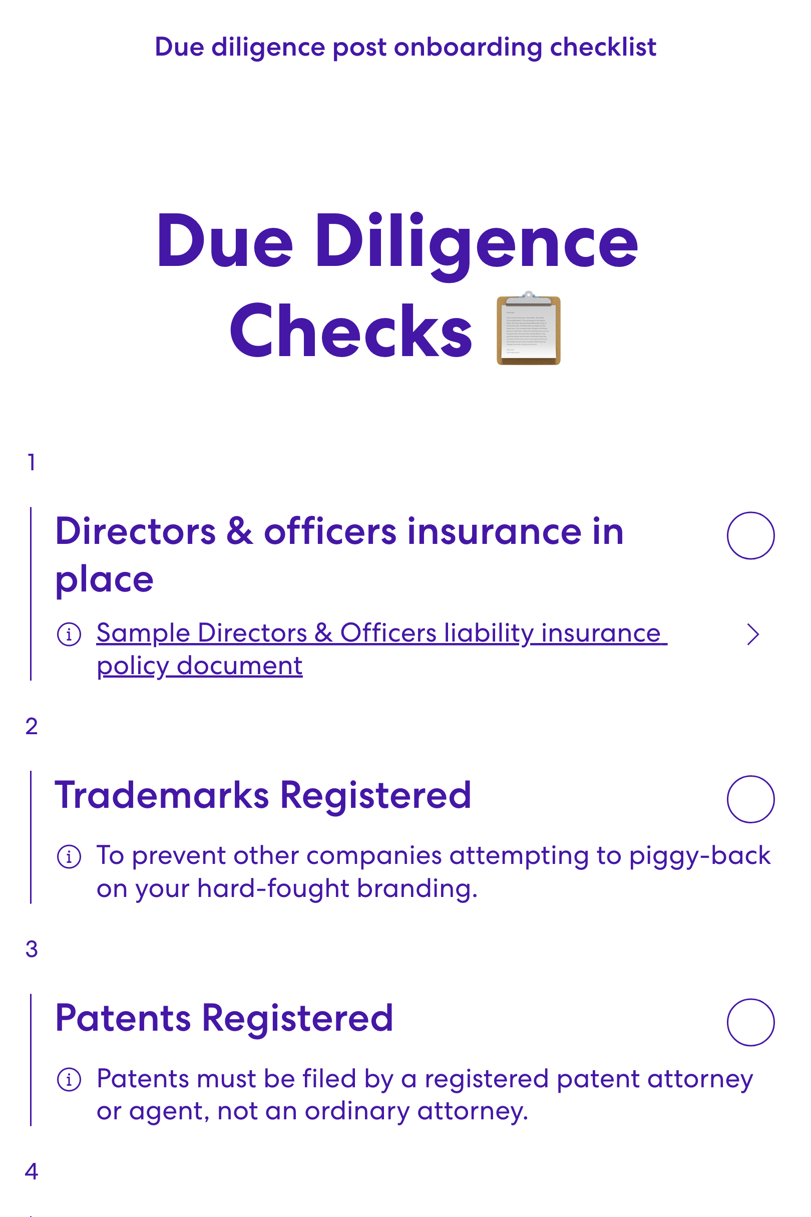 Screenshot of Due diligence post onboarding checklist template