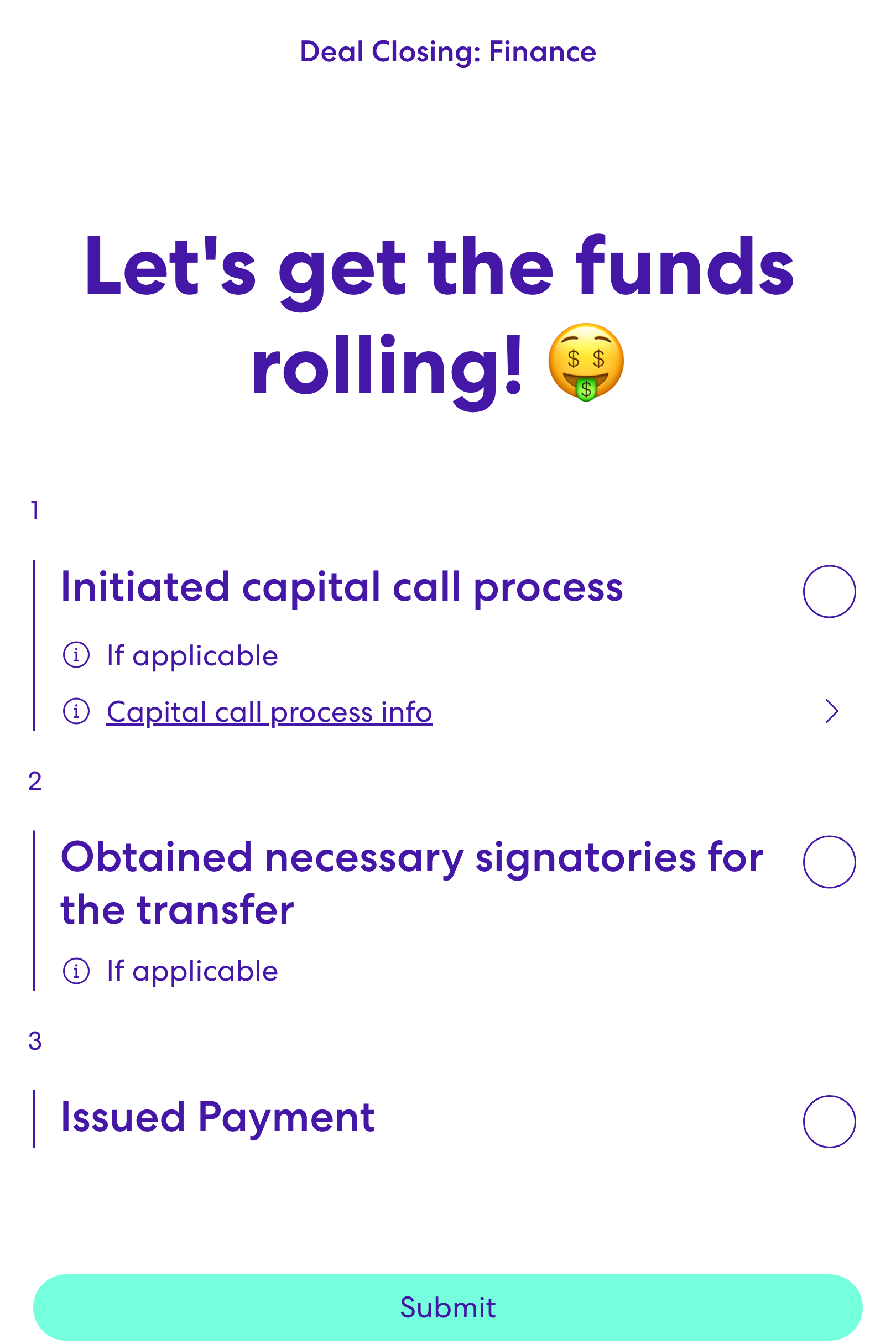 Screenshot of Deal Closing: Finance template